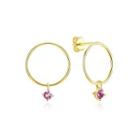 S925 Sterling Gold Plated Silver Simple Circle Earrings And Ear Studs With Purple Austrian Element Crystal Golden - One Size