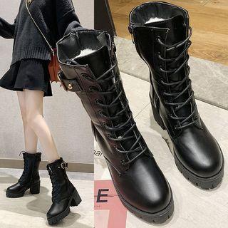 Lace Up Platform Block Heel Mid-calf Boots