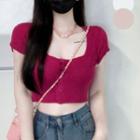 Short-sleeve Crop Knit Top Purplish Red - One Size