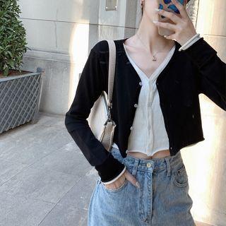 Mock Two-piece Cropped Knit Cardigan