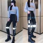 Reflective Print Jogger Pants / Lettering Long-sleeve Top