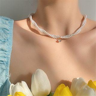 Rhinestone Faux Pearl Necklace White - One Size