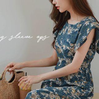 Cap-sleeve Long Floral Dress