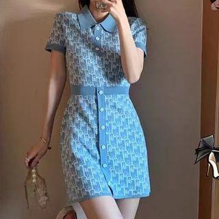 Short-sleeve Knit Mini Polo Shirt Dress