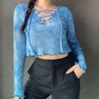 Long-sleeve Lace-up Tie-dyed T-shirt