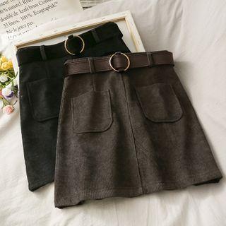Corduroy Mini A-line Skirt With Belt