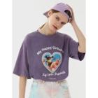 Heart-frame Bambi-printed T-shirt Lavender - One Size
