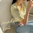 Puff-shoulder Houndstooth Knit Top