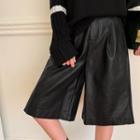 Wide Pleather Bermuda Shorts Black - One Size