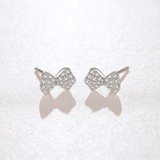 Rhinestone Bow Stud Earring Bow - One Size