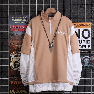Two-tone Mock-neck Half-zip Sweatshirt