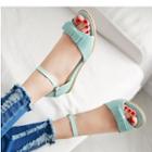 Bow-accent Faux-leather Flat Sandals