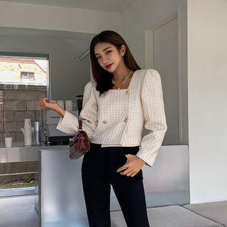 Square-neck Double-breasted Tweed Jacket