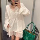 Long-sleeve Shirt / Sleeveless Lace Trim Mini Dress