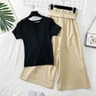 Set: Strappy Light Knit Top + Wide-leg Pants