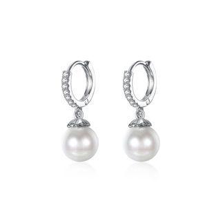 925 Sterling Silver Elegant Pearl Earrings With Austrian Element Crystal Silver - One Size