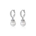 925 Sterling Silver Elegant Pearl Earrings With Austrian Element Crystal Silver - One Size