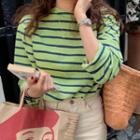 Long-sleeved Striped T-shirt Green - One Size