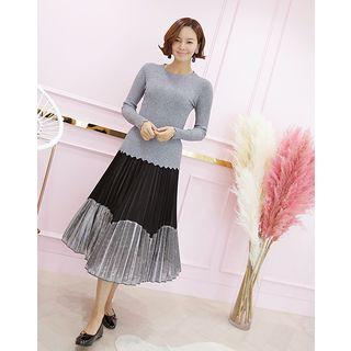 Metallic Accordion-pleat Midi Skirt