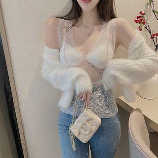 Sleeveless Lace Padded Top White - One Size