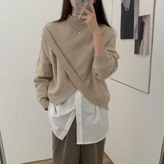 Mock-neck Asymmetrical Cropped Sweater