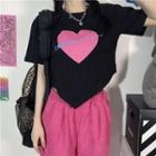 Short-sleeve Heart Print Asymmetrical T-shirt