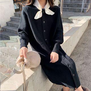 Tie-neck Buttoned Midi Sweater Dress