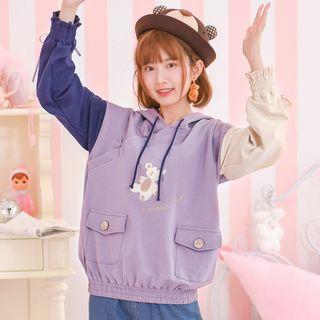 Contrast Color Bear Print Hoodie