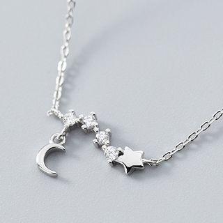 925 Sterling Silver Moon & Star Pendant Necklace Silver - One Size