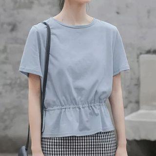 Short-sleeve Plain Tie-waist T-shirt