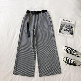 Houndstooth High-waist Wide-leg Pants