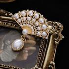Genuine Pearl Fan Brooch Gold - One Size