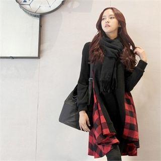 Check-godet Flared Pullover Dress