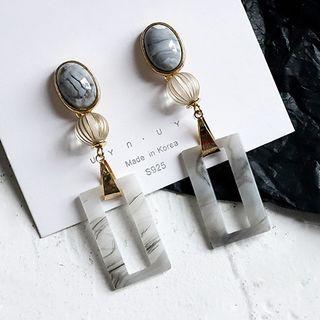 Cat Eye Stone Rectangle Dangle Earring 1 Pair - One Size
