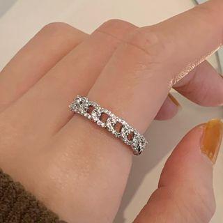 Chain Rhinestone Open Ring 1 Piece - Ring - Plating - Aolly - Silver - One Size