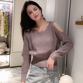 Cold-shoulder Cutout Sweater As Shown In Figure - One Size