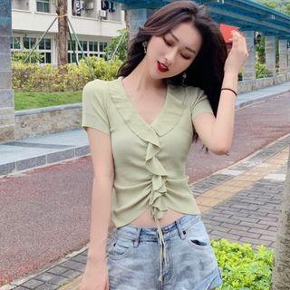 Ruffle Drawstring Short-sleeve T-shirt