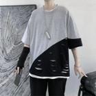 Short-sleeve Ripped Panel T-shirt