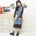 Set: Bell-sleeve Midi Lace Dress + Sleeveless Knit Dress