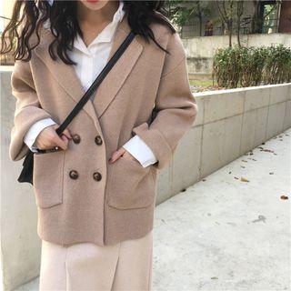 Plain Double-breasted Loose-fit Cardigan