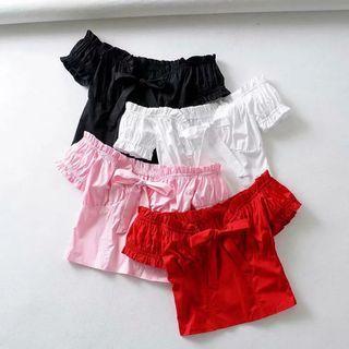 Ruffled Cap-sleeve Cropped Blouse