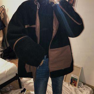 Couple Matching Checked Panel Faux Shearling Jacket