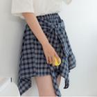 Plaid Tie-waist A-line Hanky Hem Skirt