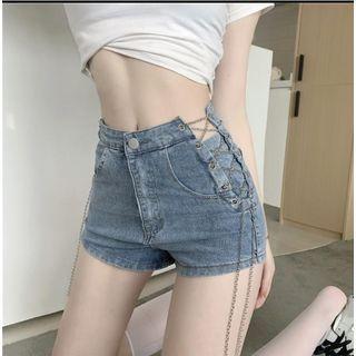 Lace-up High Waist Denim Shorts