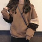 Color-block Loose-fit Sweatshirt Coffee - One Size