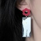 Flower Rectangle Dangle Earring 1 Pair - 1972a - Red & White - One Size