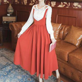 Set: Embroidered Blouse + Midi Jumper Dress