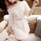 Off-shoulder Furry 3/4-sleeve Mini A-line Dress