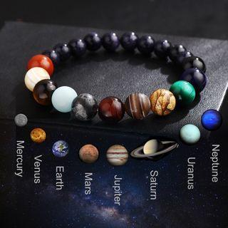 Planet Gemstone Bead Bracelet Y1142 - Black & Yellow & Blue - One Size