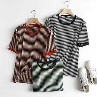 Contrast Trim Short Sleeve Stripe Tee